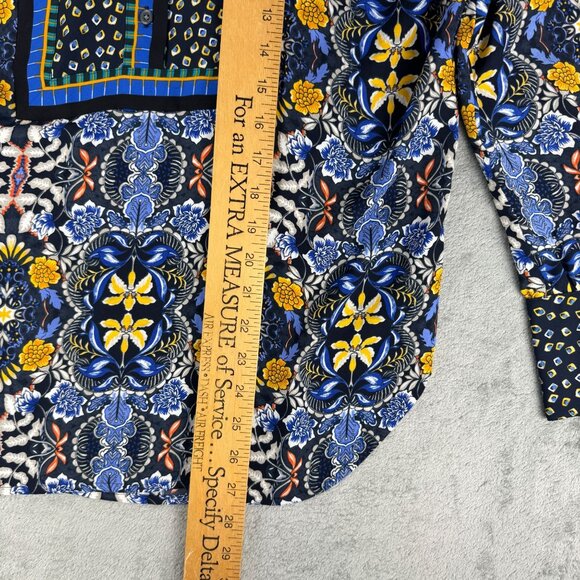Ann Taylor LOFT Floral Paisley Boho Art Blue Multicolor Blouse Womens Tunic Top - Picture 10 of 11